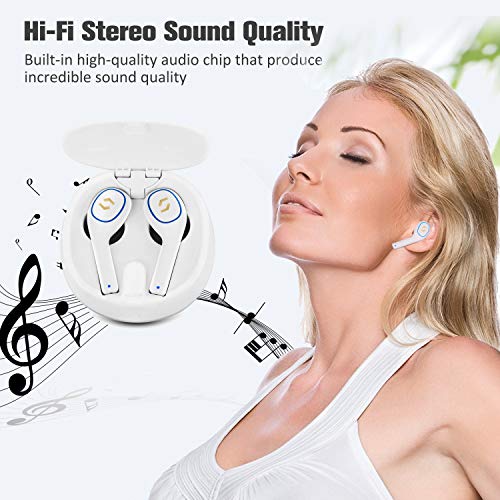 Tws Wireless Bluetooth 5.0 Earbuds With Portable Charging Case, Touch Control In-Ear Noise Cancelling Stereo Earphones With Long Battery Life, Anti-Sweat Gym Running (White) #TOP5