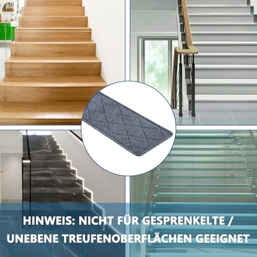KOOTETA Teppich-Treppenstufen, rutschfest, 20x76cm (15 Pack), Teppich-Treppenläufer, wiederverwendbarer Klebstoff für alle sauberen, glatten Treppen, Stufenschutzmatte für Kinder, Grau