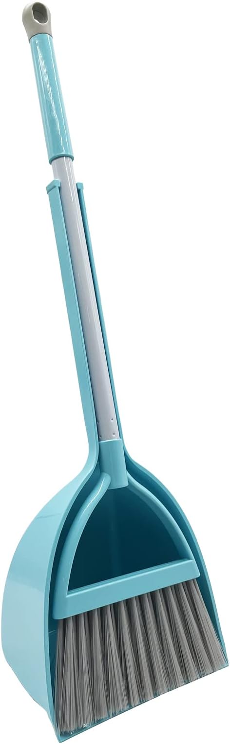 Kids Broom and Dustpan Set-Mini Dustpan and Broom for Children Housekeeping Pretend Play Cleaning Tools Set (Blue)