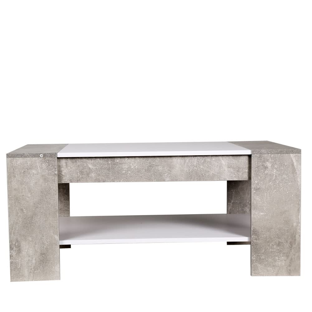 BAKAJI Tavolino Divano Tavolo Caffè da Salotto Rettangolare Design Moderno in Legno MDF con Ripiano Inferiore e Cassetto a Scomparsa Dimensione 100 x 58 x 44 cm Colore Grigio Effetto Cemento