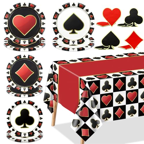 Lot d'assiettes de fête d'anniversaire pour 20 invités avec nappe, serviettes et assiettes de poker, décorations de fête sur le thème du casino, fête...
