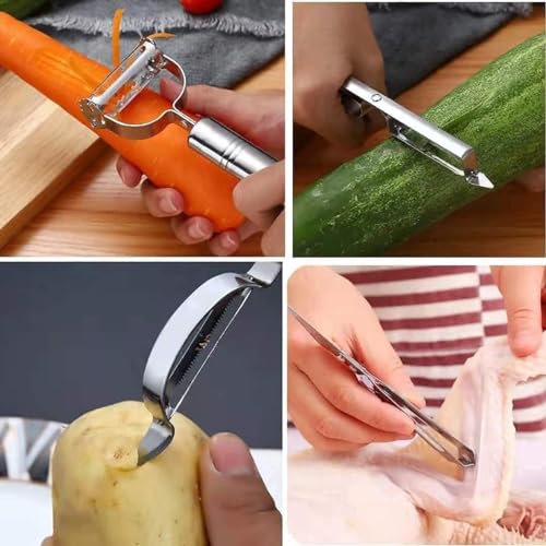 Image of SHOPPOFOBIX Pocket Knife, Kitchen Knifes Peelers for Fruit 2 in 1 Knifes and Peeler for Kitchen Travel Knifes with case Stainless Steel Bled (3 Pcs Set Peeler)