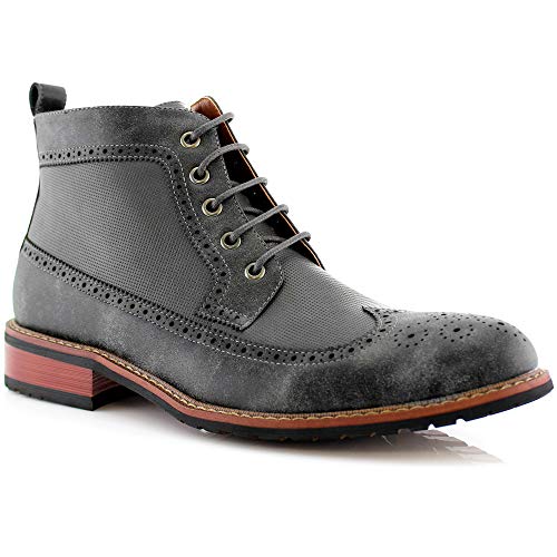 Ferro Aldo Michael MFA806278 Mens Casual Wing Tip Perforated Mid-Top Brogue Boots Grey