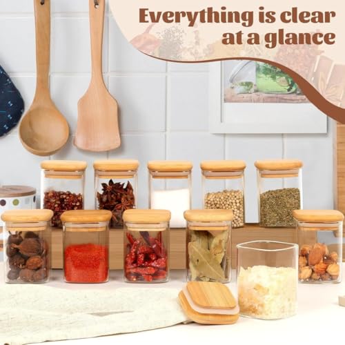 Image of Glass Storage square Containers with Lids Glass Jars with Lids,230 ml Clear Food Canister, Pantry jar set of 6(6, SQUARE BAMBOO LID GLASS JAR 230 ml-)