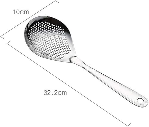 Miniatura 6 de Hemoton Cuchara ranurada de acero inoxidable, colador de acero inoxidable, cuchara coladora de acero inoxidable con mango para aceite de sopa de