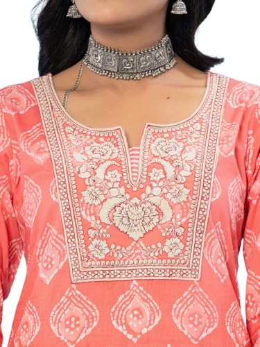 Image of Amayra Women's Cotton Embroidered Straight Kurta with Palazzo Pant and Dupatta Set