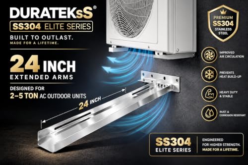 Image of SS304 Elite Series Stainless Steel Outdoor AC Stand Wall Mount Bracket (2-5 Ton), 2 mm Thick, 24 Inch Arms, Complete Stainless Steel Hardware Kit