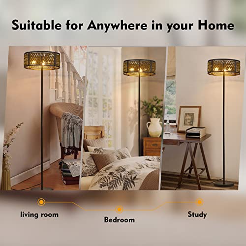Zhizenl Floor Lamp, Standing Lamp, 40 W E26 Vintage Tall Floor Lamp With Rattan Lampshade, Farmhouse Mid Century Modern Floor Lamp, Simple Floor Lamps For Living Room/Bedroom #TOP2