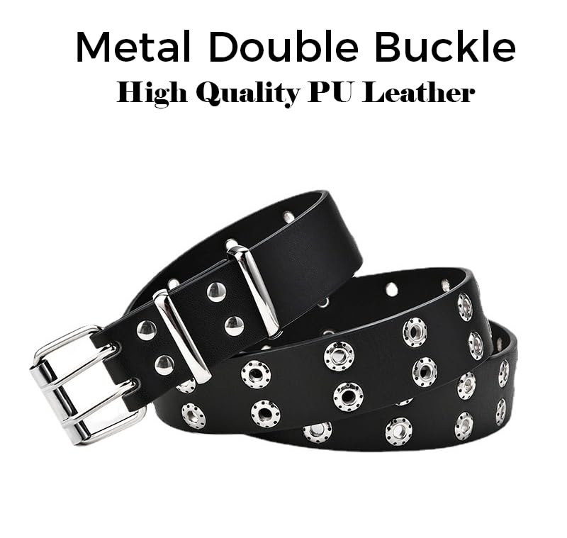 Women Y2k PU Leather Belts Double Buckle Punk Rock Western Cowboy Cowgirl Belt for Jeans Grunge Clothes Accessories4