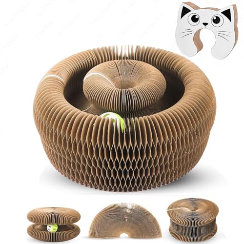Cat Toy Scratch Board, Compact Accordion Interactive Toy with Bell Ball, Magic Organ Cat Scratch Board, Boosts Claw Health, Relieve Anxiety and Protect The Furniture