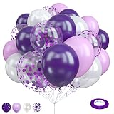 Lila Weiße Luftballons, Dunkellila Weiss Pastell Lila Latex Ballons mit Konfetti Luftballons, 30 Stück Lila Weiß Party Deko für Mädchen Frauen Hochzeit Babyparty Geburtstag Brautparty Dekoration