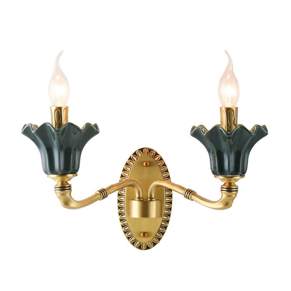 HPTHLY Wall Mounted Light Villa Brass Vintage Indoor Wall Sconce Bedroom Wall Lamp, 2 Lights Glass Lantern, Wall Mounted Wall Lantern Fixtures Lighting For B(2Lights)
