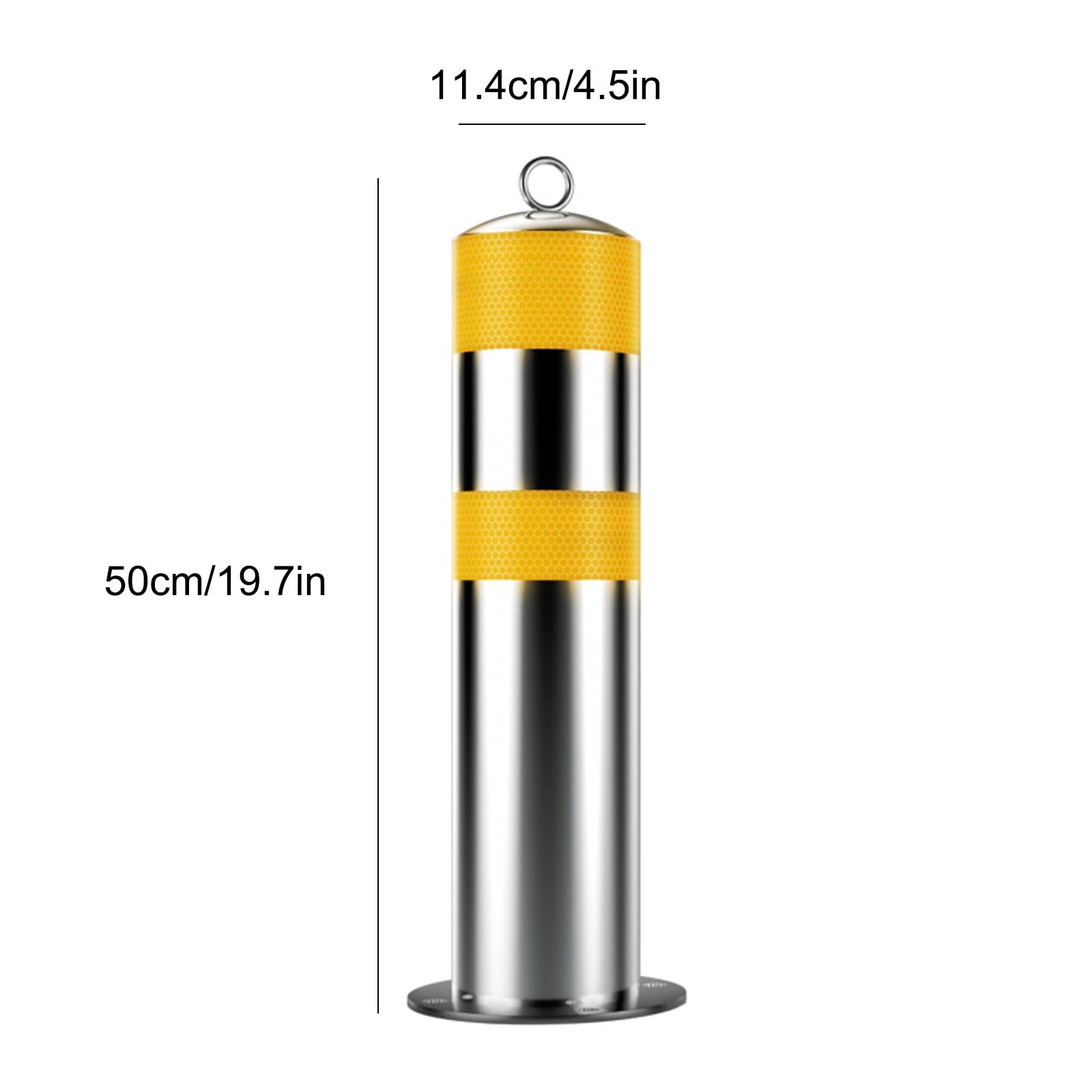 Paletto di sicurezza per parcheggio, diametro 11,4 cm, in acciaio con strisce riflettenti e anello di sospensione, per la sicurezza stradale e dei parcheggi, giallo, 4 pezzi.