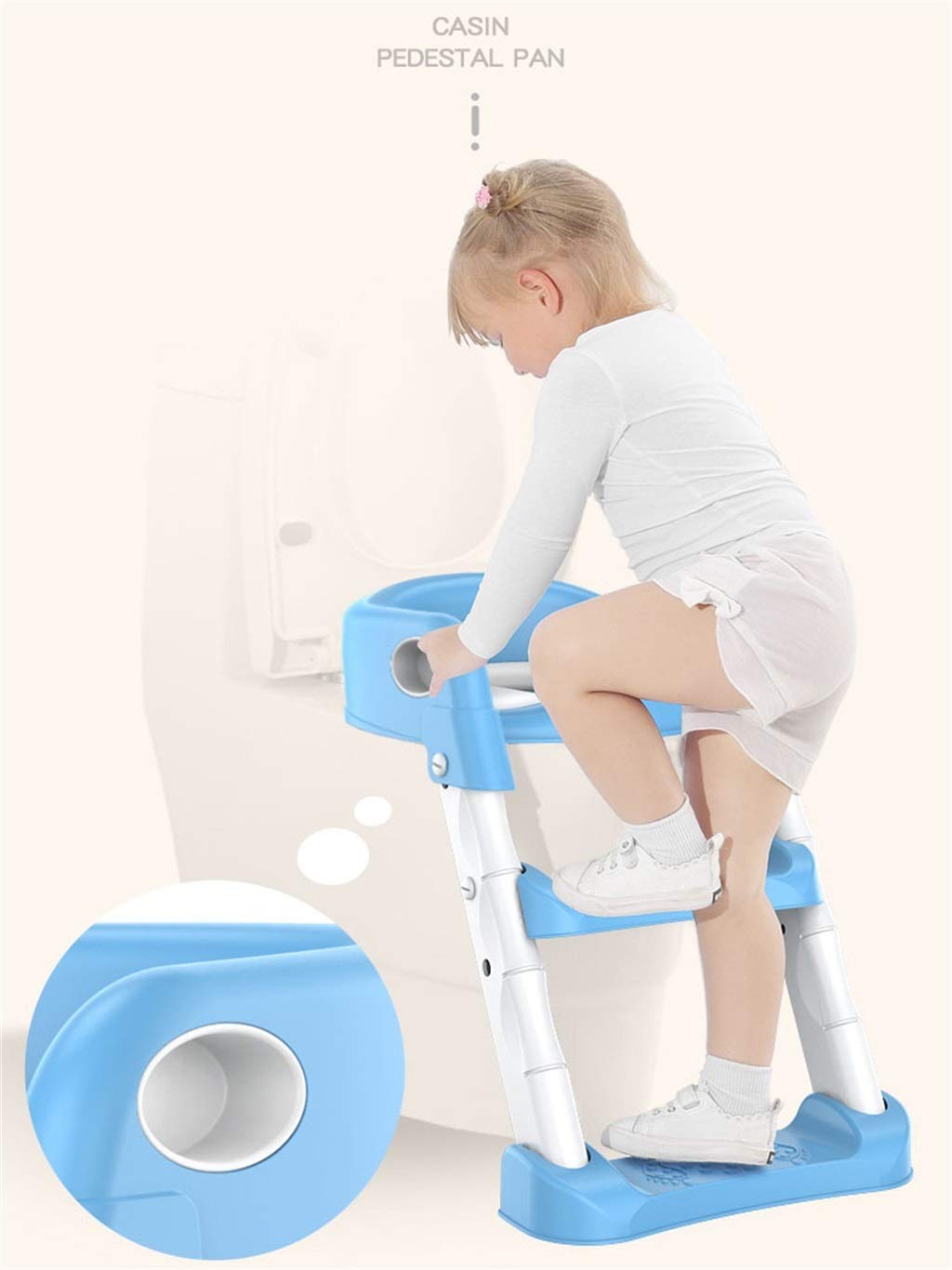 Aseo Escalera Asiento, Antideslizante Baño Asistente Orinal De Entrenamiento Portátil Plegable Ajustable Taburete para Niño Unisex (Color : Rosado)