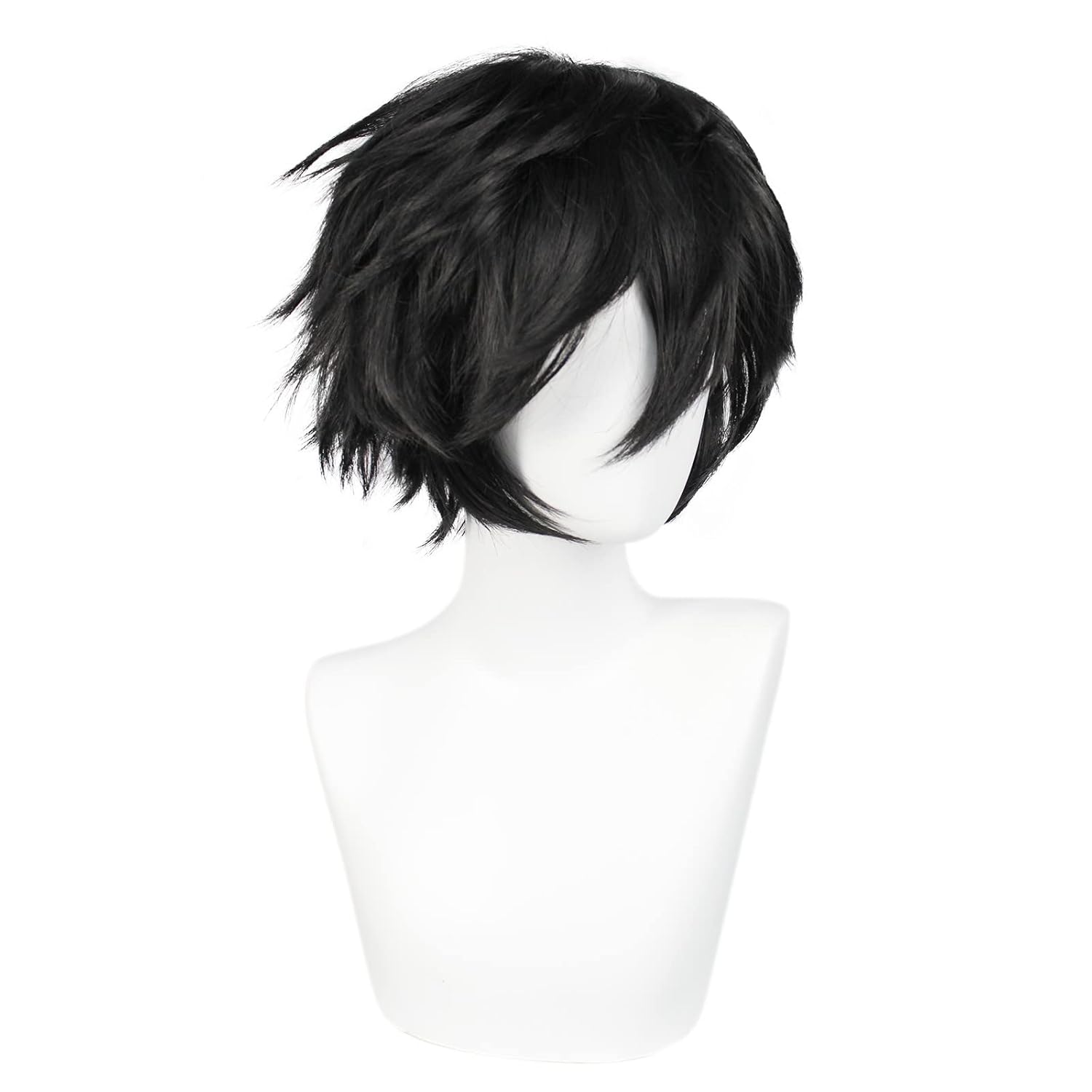 ANOGOL Hair Cap+ Short Black Wig for Men Short Black Men's Wigs for Cosplay Black Anime Cosplay Wig Layered Black Party Wigs with Bangs for Halloween Costume Christmas Peluca Negra Synthetic Hair - Image 4