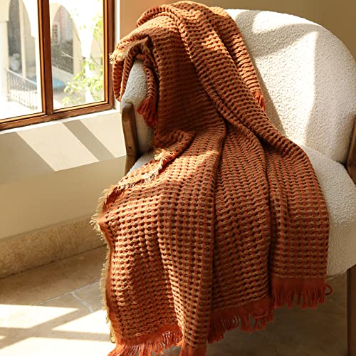 Zonli Cotton Waffle Knitted Throw Blanket 60" X 80"-Super Soft,Breathable & Skin-Friendly Luxury Boho Farmhouse Textured Throw Blanket For Living Room,Chair,Couch,Bed #TOP5