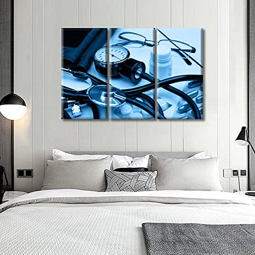 Image of TUMOVO 3 Panel Home Decor Medical Examination Wall Decor for Living Room Stethoscope Artwork Wall Decor for Bedroom Posters and Prints Framed Ready to Hang (36 inch Wx24 H)