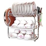 YAJYFJM Dish Racks, Stainless Steel Three-Layer Tableware Storage Rack, Cutting Board Rack and...