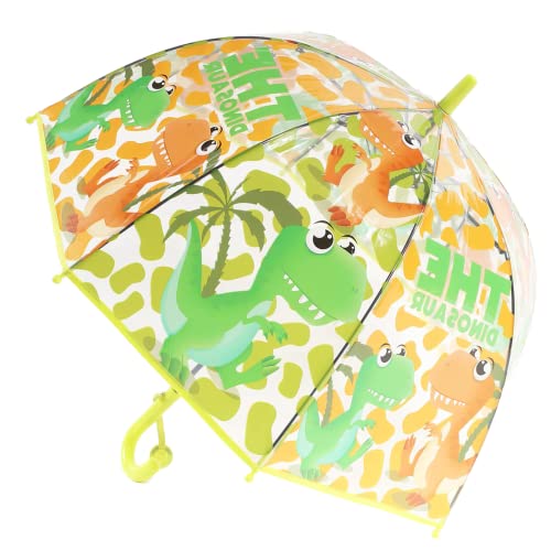 Transparenter und transparenter Regenschirm für Kinder, mit einfachem Griff, kuppelförmiger Blasen-Regenschirm, winddicht, für Kinder, Jungen und Mädchen. (Tyrannosaurus) Cover