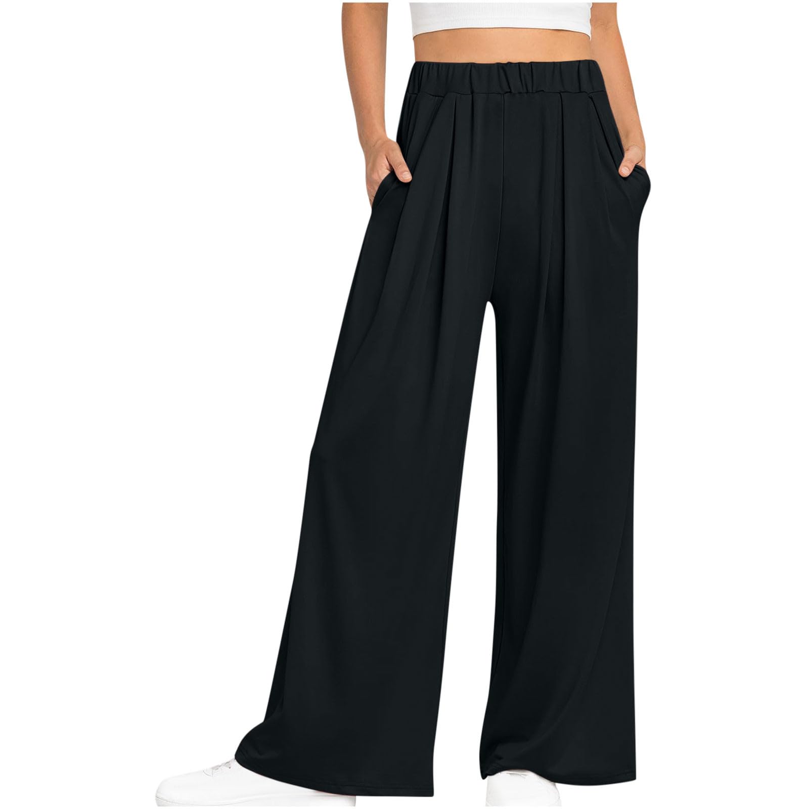Generic Womens High Waisted Pants Casual Wide Leg Pants Solid Pant Comfy Lightweight Pants Loose Trendy Pants Dressy