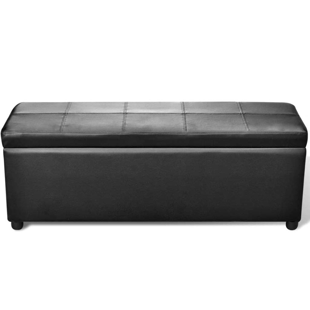 Baul, Banco, Puff de Almacenaje, Arcon Elevable, Acabado en Simil Piel Color Negro, Medidas:118 x 46 x 75 cm