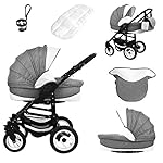 Bebebi Florenz | Hartgummireifen in Weiß | 3 in 1 Kombi Kinderwagen | Farbe: Galileo Lightgrey Black