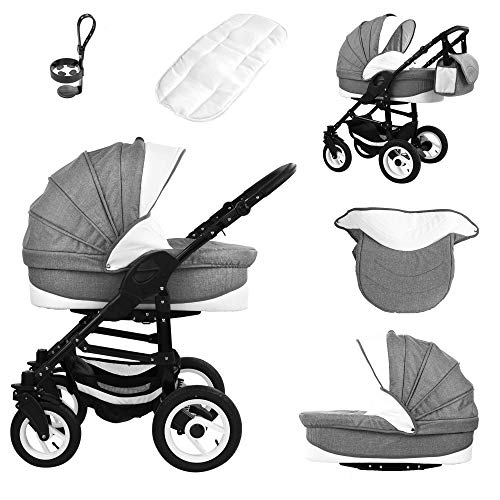Bebebi Florenz | Hartgummireifen in Weiß | 3 in 1 Kombi Kinderwagen | Farbe: Galileo Lightgrey Black