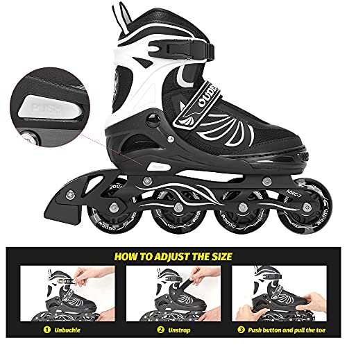 Ajustable Inline Skates For Women Men Kids With Light Up Wheels, Outdoor Roller Blades For Girls Boys Adults,Black And White,Small #TOP1