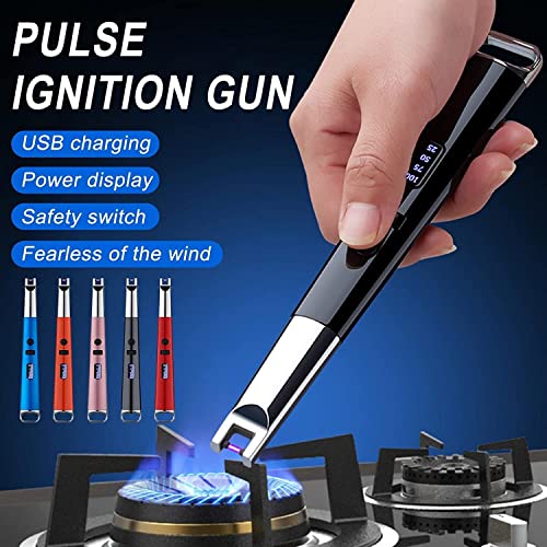 Image of Electric Arc Lighter, Windproof USB Rechargeable, Flameless, Modern Black Aluminum + Zinc Alloy, For Home, Kitchen, Outdoor, BBQ, Camping