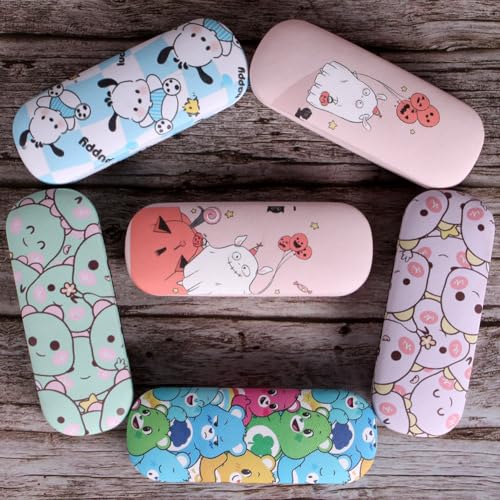 Image of ADBGV Cute Stylish Hard Shell Eyeglasses Cases Protective Case Storage Box With Glasses Cloth Eyeglass Strap for Girl Teen