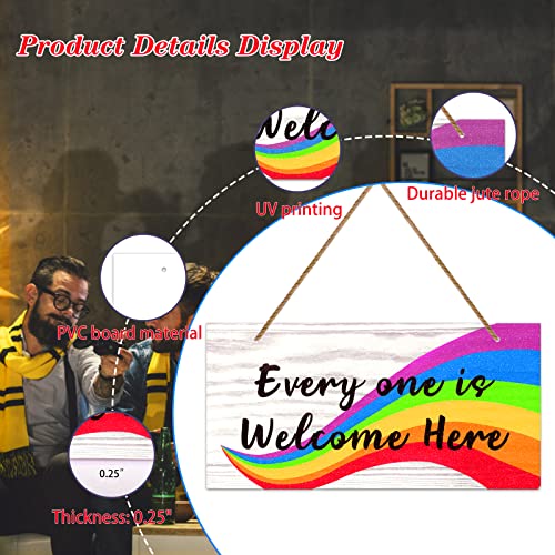 PETCEE Everyone Is Welcome Here Door Sign - 6"x12" Rainbow Gay Lesbian Pride Welcome Sign Door Decorations LGBTQ Door Hanging Sign for Home School Office Party Wall Front Door Decor — view 6
