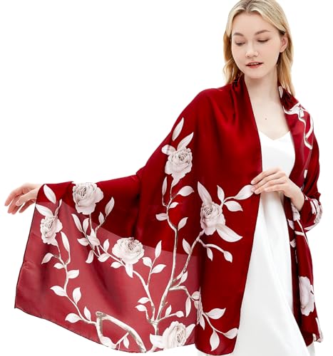Gragengs Foulard long en satin léger pour femme - 177,8 x 88,9 cm, 107-rouge, 70 x 35 inch/180x90cm