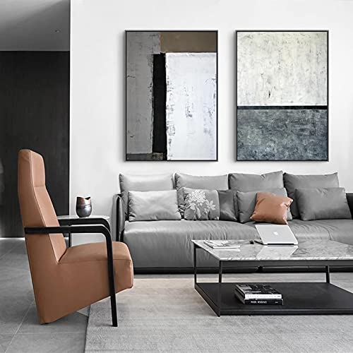 Affiches pour salon design abstrait : lot de 2 toiles nordiques noir et gris 40x60 cm