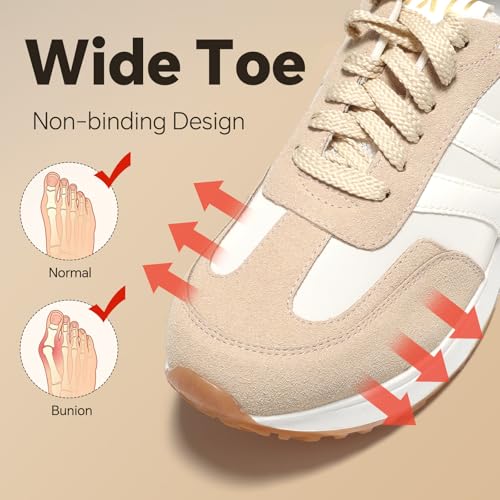 Wide Toe Box Shoes Women Wide Fashion Sneakers Comfortable Casual Walking Non-Slip Memory Foam Tennis Shoes Genuine Suede Sneakers Apricot2