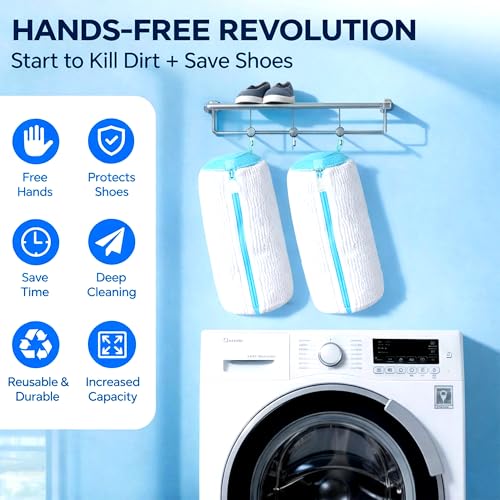 Image of Shoe Washing Machine Bag, 2 Pack XXL Laundry Bag for Washer & Dryer, Mesh Sneaker Wash Cleaner, Heavy Duty Zipper, Protects Shoes & Machine, Reusable
