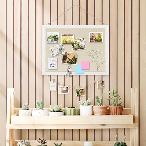 DOLLAR BOSS Pinnwand Kork mit Leinen 30×40CM Korkwand Pinnwand Klein, Pinwand mit Weißem Rahmen Doppelseitige Korktafel Für Zuhause, Vision Board Dekoratives Aufhängen mit 10 Reißzwecken 1 Stück