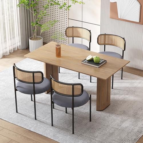 Merax Lot de 4 chaises de Cuisine, avec Dossier en rotin, Modernes chaises de Salle à Manger, avec Quatre Pieds de Support en métal, Velours, Gris