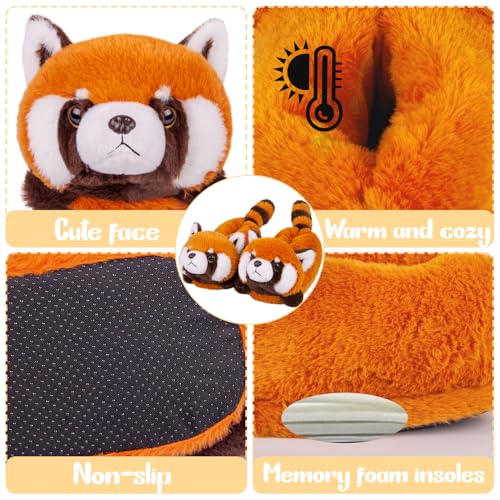 Image of ARELUX Animal Slippers Cotton Adult Unisex, Cute Novelty Raccoon Fox Red Panda Plush House Shoes with Non-Slip Sole, Warm Fuzzy Lining for Indoor Outdoor Cosplay Party Gift