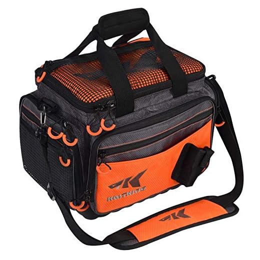 KastKing Fishing Tackle Bags, Fishing Gear Bag, Saltwater Resistant Tackle Bag, Large Waterproof Fishing Bag,Medium-Hoss(Without Trays, 15x11x10.25 Inches), Orange