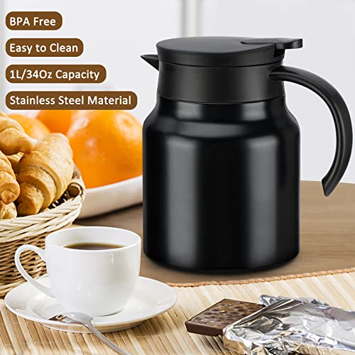 Thermal Coffee Carafe Allnice 1L / 34Oz Coffee Carafes Tea Pot For Keeping Hot Stainless Steel Coffee Double Walled Vacuum Thermal Carafe Insulated Coffee Dispenser With Removable Tea Infuser #TOP2