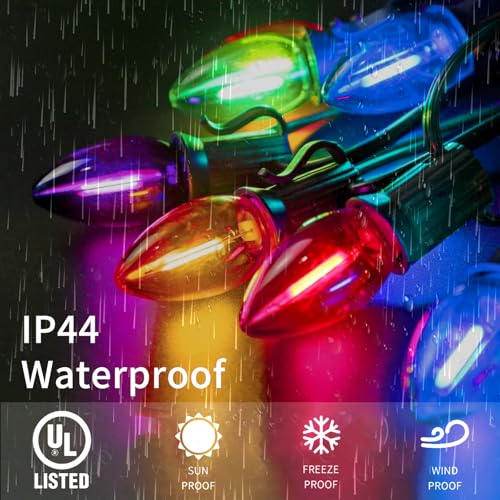 Image of 25FT C7 LED Christmas Lights Indoor Outdoor, 25 Multicolor Waterproof Bulbs, Connectable Dimmable String Lights Perfect for Roof Tree Fence and Patio Vintage Style