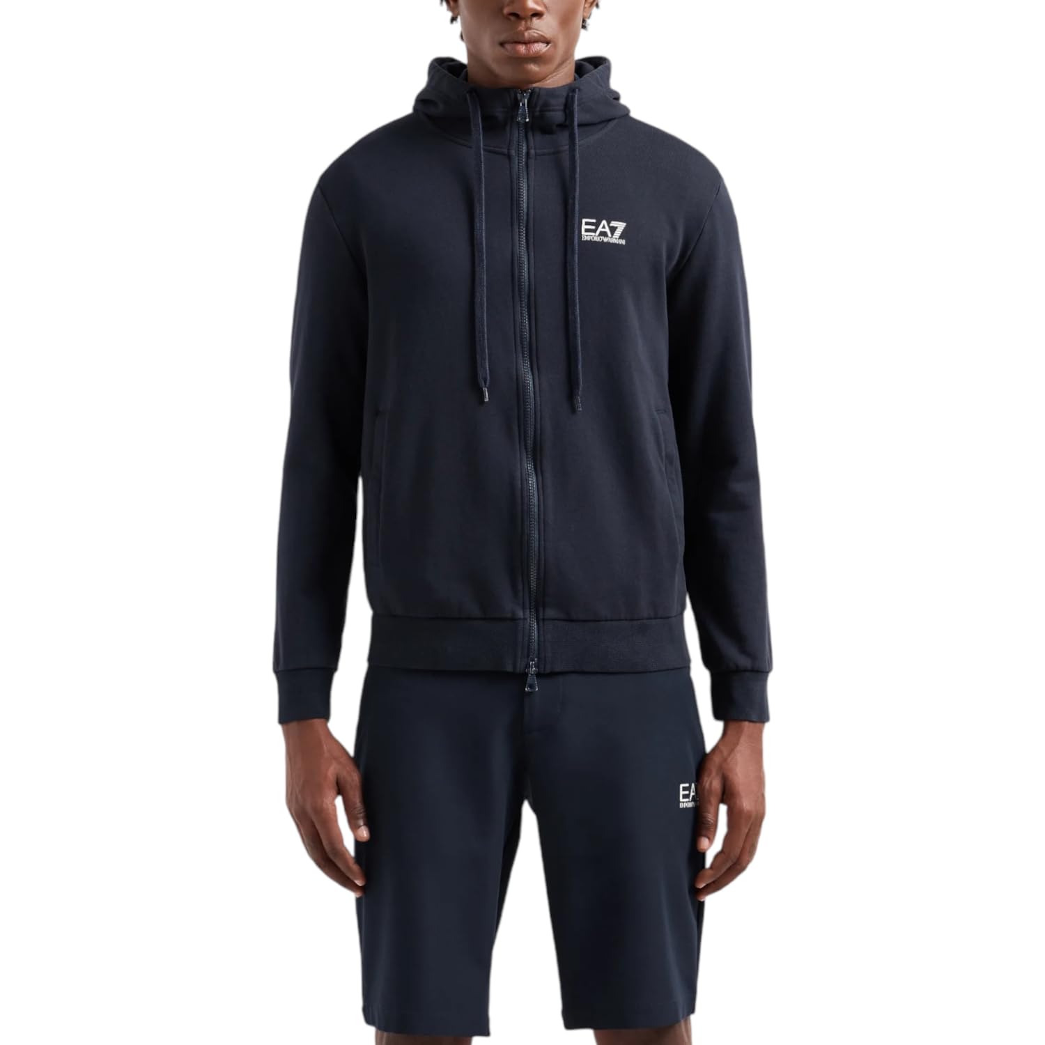 Emporio Armani EA7 Men's Core Identity Full Zip Hoodie Cotton Sweatshirt - 8NPM38, Blue, S, blue, S