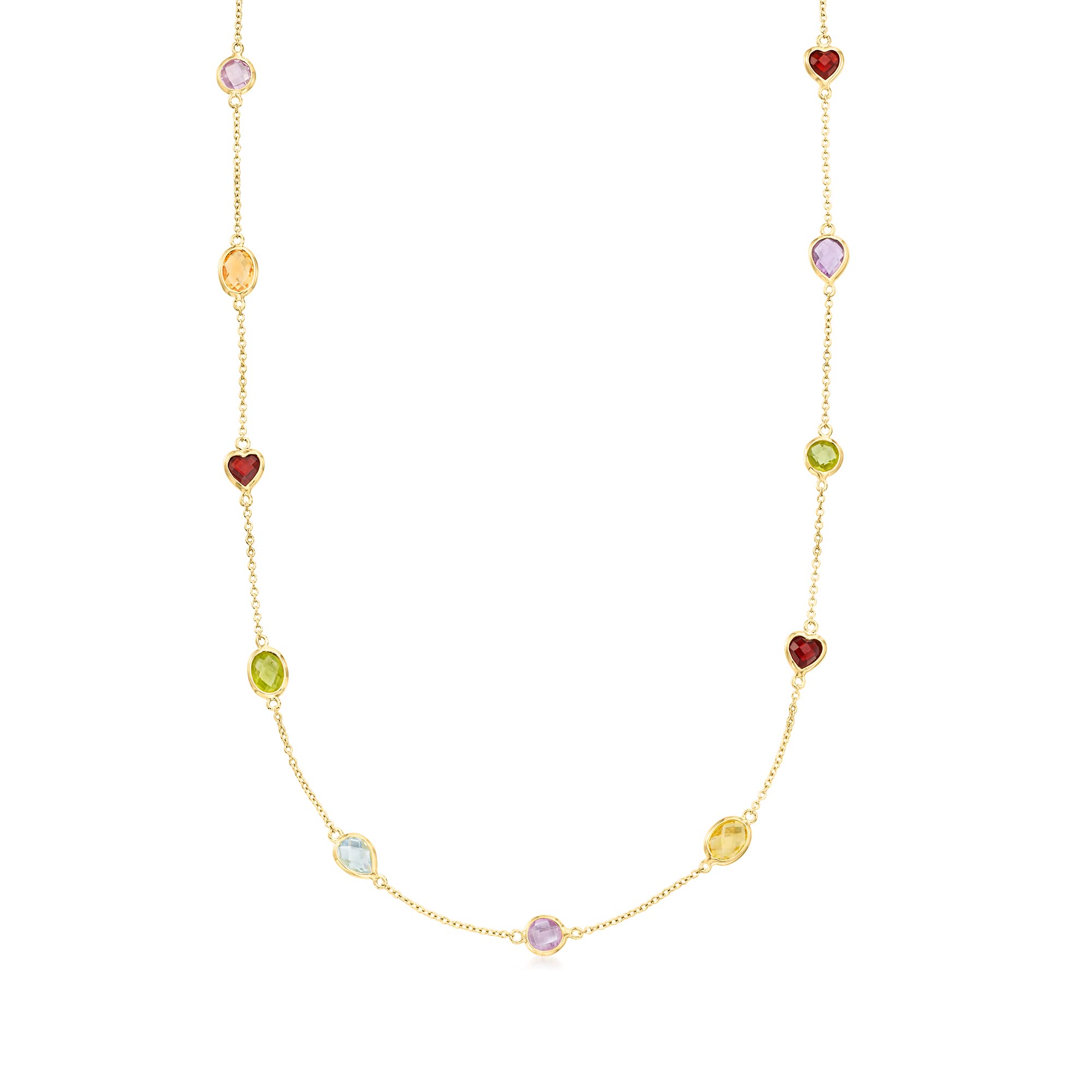 9.10 ct. t.w. Multi-Gemstone Station Necklace in 18kt Gold Over Sterling