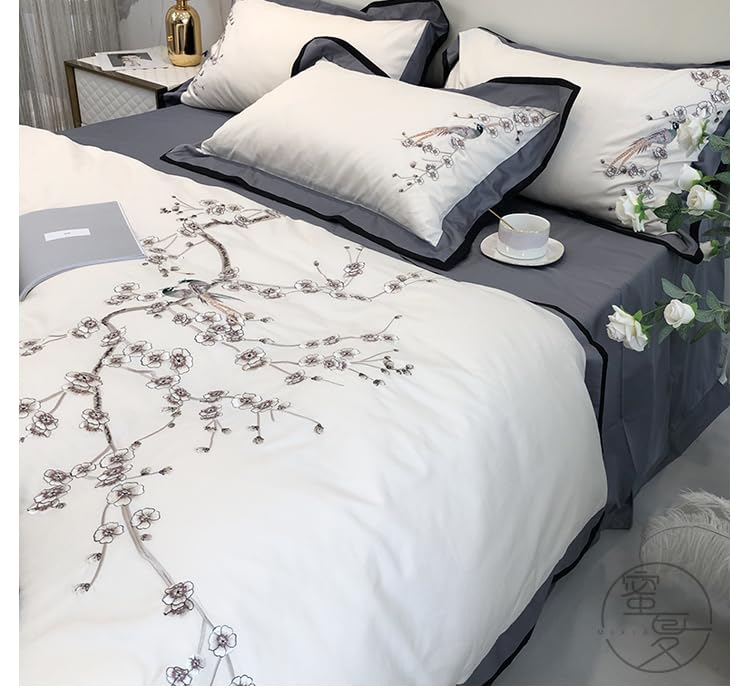 Housse de couette en coton anti-transpiration lit simple motif oiseaux - 4