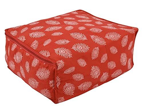 Image of Kuber Industries Leaf Printed Saree Cover With Transparent Window Pack of 6 (Orange)