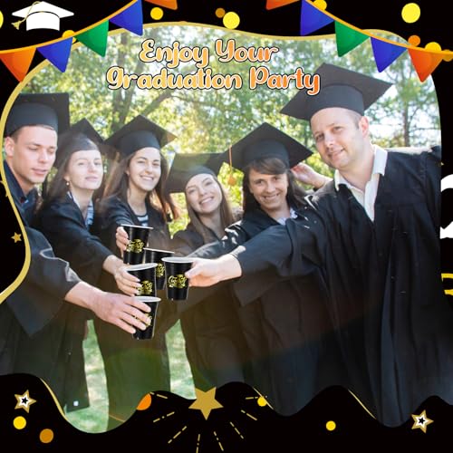 Irenare 25 Pieces 2025 Graduation Cups 16 oz Graduation Cups Disposable Plastic Congrats Grad Cup for Class of 2025 Graduation Party Decorations Beverage Supplies(Black)