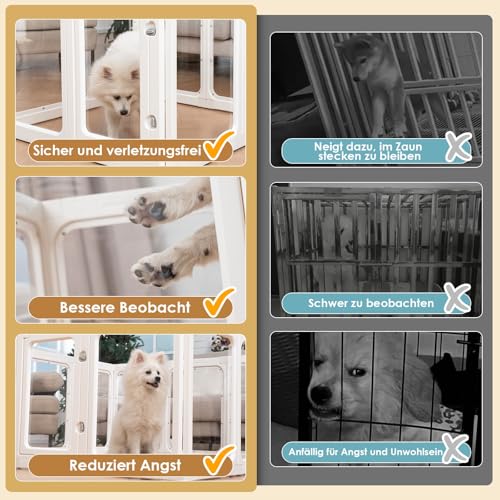 Acryl Welpenauslauf, 60 cm Transparente Hundezaun, Tragbares Schwerlast Welpenlaufstall für kleine bis mittelgroße Hunde, Innen- und Außengebrauch, Laufstall Hund - 10 Panels