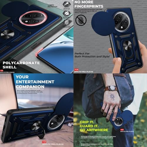 Image of Luxe Back Cover for Oppo F27 Pro Plus 5G | D10 Tough Armor Case | Sliding Camera Shield | 360 Protection | Kickstand Ring Holder | Military-Grade Shockproof Bumper Case