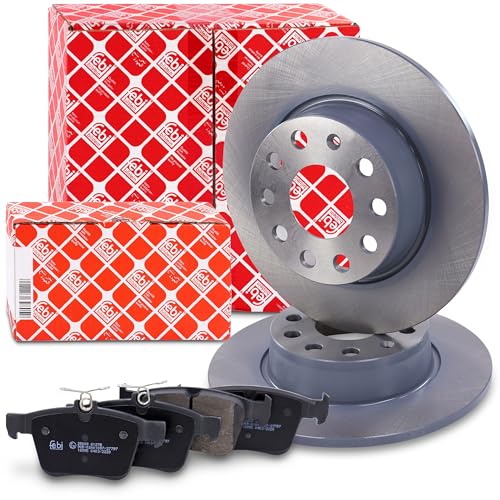 febi bilstein Bremsenset Hinterachse inkl. Bremsscheiben hinten Ø 272 mm voll und Bremsbeläge hinten Kompatibel mit VW JETTA, T-ROC, GOLF, TOURAN, AUDI Q2, A3, TT, SEAT LEON, ATECA, SKODA KAROQ