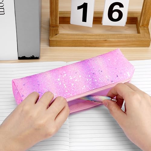 Image of Pencil Pouch Glitter, Pencil Case, Portable Pen Bag with Zipper, Storage Bag, Travel Accessories Bags, Makeup Brush Holder, for Study and Daily Work (Pink purple)